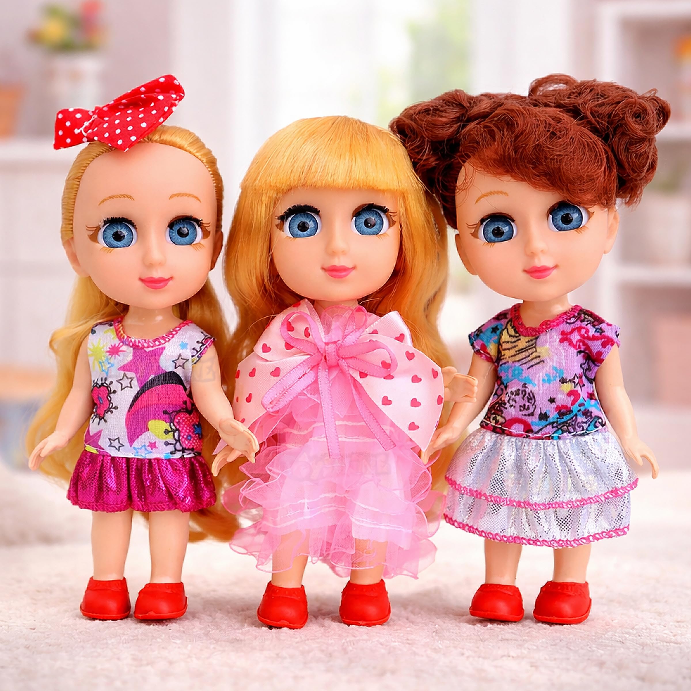 Toyshine Pack of 3 Cuties Doll Set for Kids, 6 Inches, PVC Non